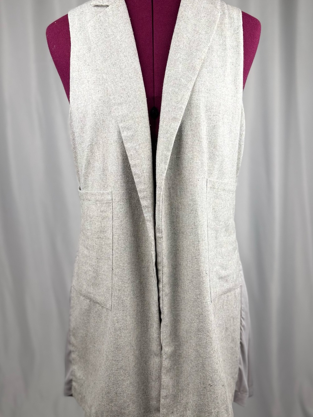 Sleeveless Long Vest in Light Gray - Modern Open Front